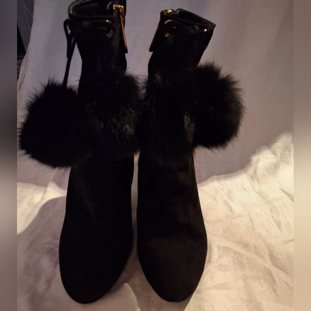 Michael Kors Black Ankle Boots with Pom Poms